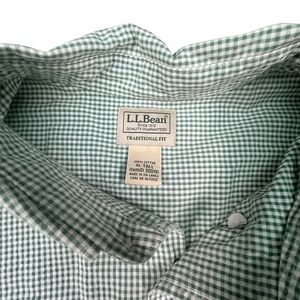 LL Bean Shirt Mens XLT Green Check Short Sleeve Button Down Traditional Fit